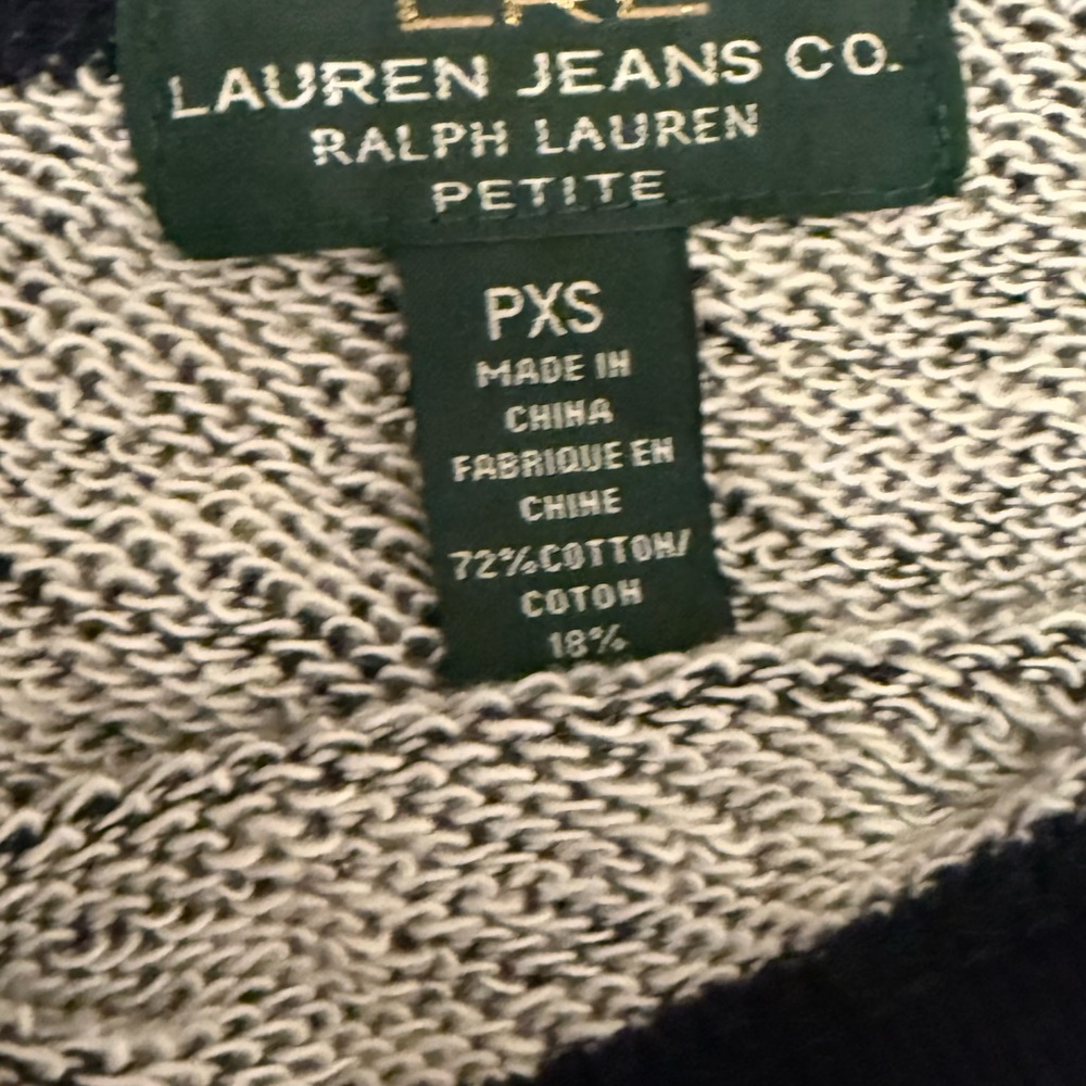 NEW LRL Blue Cotton Blend Stretch French Terry 3/4 Sleeve Pullover sweater PXS - Picture 7 of 8